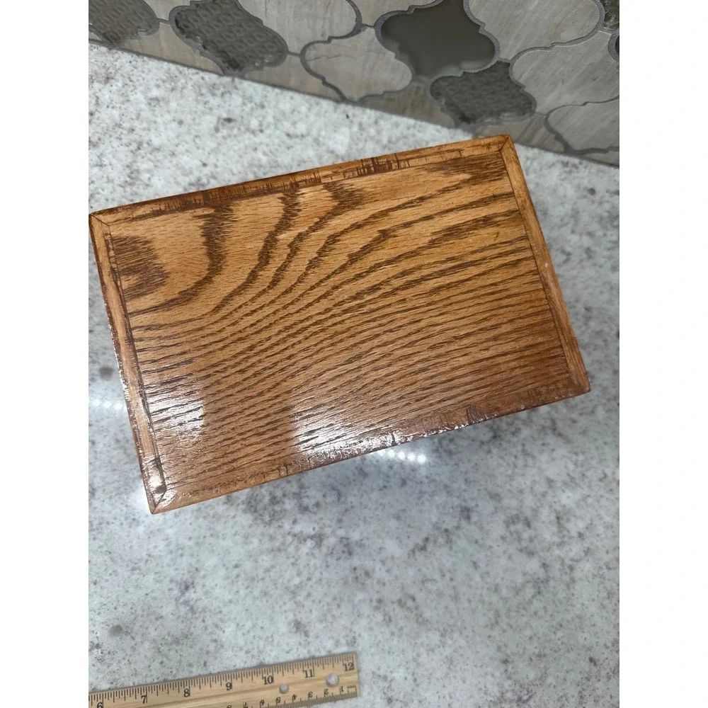Vintage Handmade Solid Oak Wood Keepsake Box with Lid Rectangular Storage